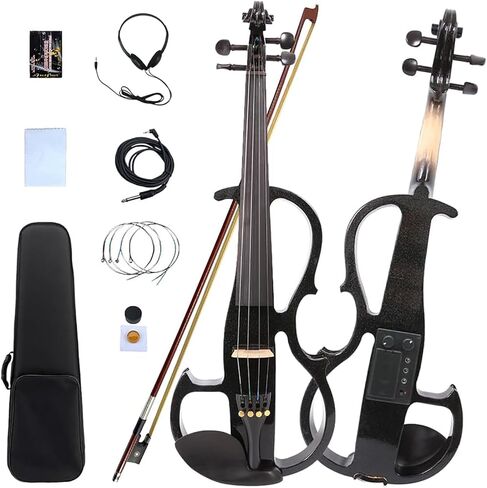 16 Inch Silent Electric Viola Set- Solidwood Body with Ebony Fittings Metallic Coating Full Viola Set for Beginner Practice Professional Performance & Studio Recording (Black 4 String) in Saudi Arabia