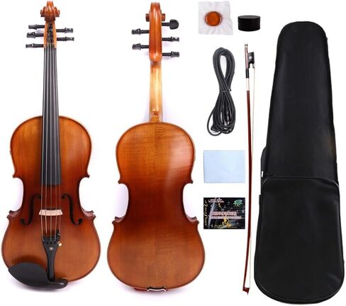 5-String Electric Viola 16 Inch Professional Handmade Viola with Maple Spruce Body & Ebony Fittings (FCGDA Tuning) - Full Kit with Hard Case, Bow, AUX Cable and Accessories (Brown) in Kuwait