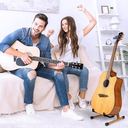 حامل جيتار KingPoint، حامل أرضي للجيتار، حامل جيتار كهربائي صوتي بإطار قابل للطي قابل للتعديل للباس، التشيلو، المندولين، البانجو، القيثارة (أكاسيا) in Kuwait