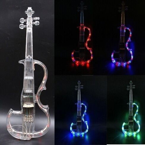 3 Colors Electric Violin 4/4 Transparent Crystal Acrylic Body With Led Light Violin Bow Crystal Violin Shoulder Rest Violin Case (Led Bow) in Kuwait