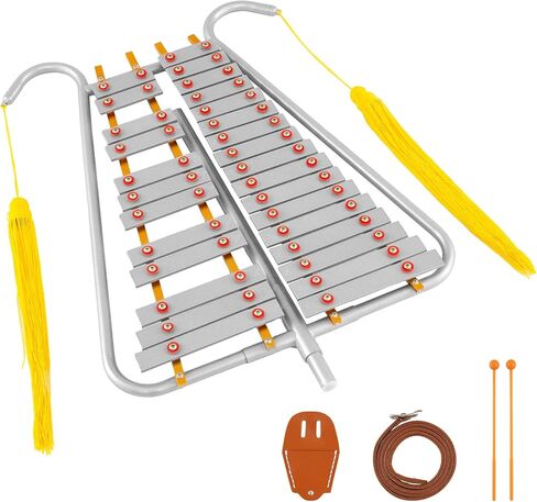 Costzon Marching Glockenspiel, 29 Note Bell Lyre for Marching Band with Aluminum Keys, Adjustable Length, Waist Strap, 2 Mallets, Tassels, Percussion Instrument Kit for Parade, Practice in Saudi Arabia