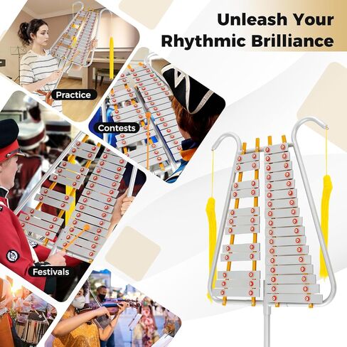 Costzon Marching Glockenspiel, 29 Note Bell Lyre for Marching Band with Aluminum Keys, Adjustable Length, Waist Strap, 2 Mallets, Tassels, Percussion Instrument Kit for Parade, Practice in Saudi Arabia