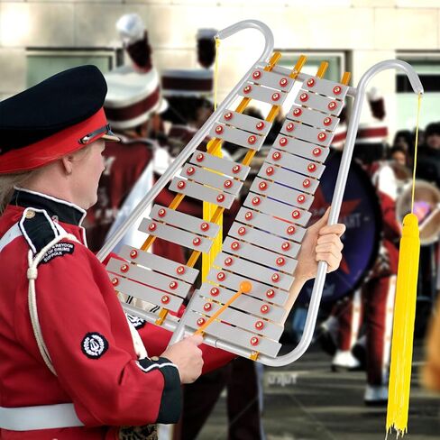 Costzon Marching Glockenspiel, 29 Note Bell Lyre for Marching Band with Aluminum Keys, Adjustable Length, Waist Strap, 2 Mallets, Tassels, Percussion Instrument Kit for Parade, Practice in Saudi Arabia