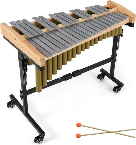 Costzon 32 Note Marimba, Aluminum Xylophone with Rubber Wood Base & Resonance Tubes, 32-Key Professional Glockenspiel with Mallets, Adjustable Stand & Lockable Wheels for Beginners, Students & Adults in Saudi Arabia