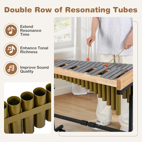 Costzon 32 Note Marimba, Aluminum Xylophone with Rubber Wood Base & Resonance Tubes, 32-Key Professional Glockenspiel with Mallets, Adjustable Stand & Lockable Wheels for Beginners, Students & Adults in Saudi Arabia