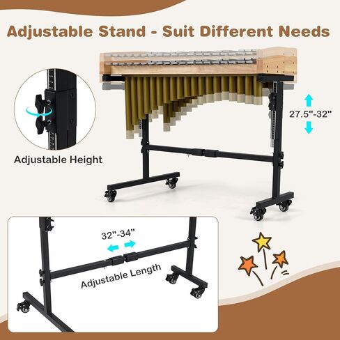Costzon 32 Note Marimba, Aluminum Xylophone with Rubber Wood Base & Resonance Tubes, 32-Key Professional Glockenspiel with Mallets, Adjustable Stand & Lockable Wheels for Beginners, Students & Adults in Saudi Arabia