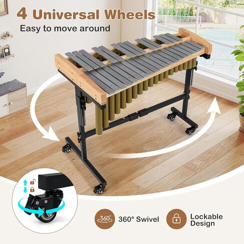 Costzon 32 Note Marimba, Aluminum Xylophone with Rubber Wood Base & Resonance Tubes, 32-Key Professional Glockenspiel with Mallets, Adjustable Stand & Lockable Wheels for Beginners, Students & Adults in Saudi Arabia