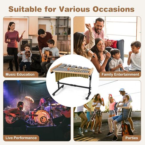 Costzon 32 Note Marimba, Aluminum Xylophone with Rubber Wood Base & Resonance Tubes, 32-Key Professional Glockenspiel with Mallets, Adjustable Stand & Lockable Wheels for Beginners, Students & Adults in Saudi Arabia