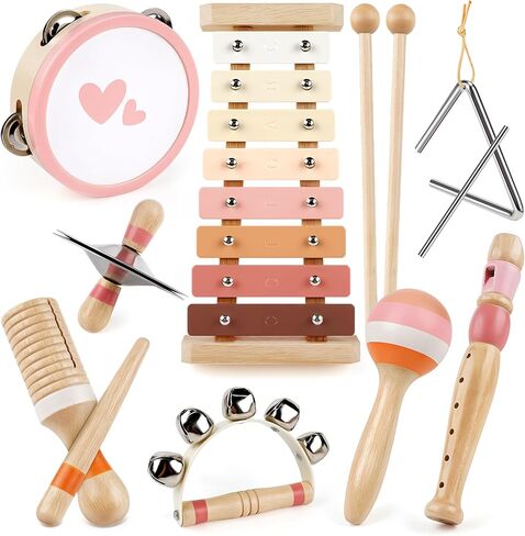 Vanplay Musical Toys for 2 Year Old Girls Easter Birthday Gifts, Montessori Toys for 2 3 Year Old, 8 in 1 Wooden Musical Instruments with Xylophone/ Tambourine/Maracas for Toddler 2-4 in Kuwait