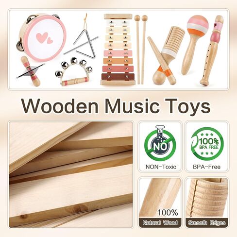 Vanplay Musical Toys for 2 Year Old Girls Easter Birthday Gifts, Montessori Toys for 2 3 Year Old, 8 in 1 Wooden Musical Instruments with Xylophone/ Tambourine/Maracas for Toddler 2-4 in Kuwait