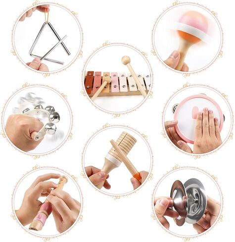 Vanplay Musical Toys for 2 Year Old Girls Easter Birthday Gifts, Montessori Toys for 2 3 Year Old, 8 in 1 Wooden Musical Instruments with Xylophone/ Tambourine/Maracas for Toddler 2-4 in Kuwait