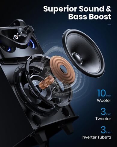 Moukey Karaoke Machine, 10" Woofer Portable PA System, Bluetooth Speaker with 2 Wireless Microphones, Lyrics Display Tablet Holder, Party Lights & Echo/Treble/Bass Adjustment Support REC/AUX/USB/TF in Kuwait