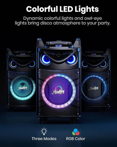 Moukey Karaoke Machine, 10" Woofer Portable PA System, Bluetooth Speaker with 2 Wireless Microphones, Lyrics Display Tablet Holder, Party Lights & Echo/Treble/Bass Adjustment Support REC/AUX/USB/TF in Kuwait