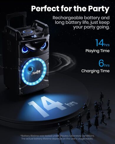 Moukey Karaoke Machine, 10" Woofer Portable PA System, Bluetooth Speaker with 2 Wireless Microphones, Lyrics Display Tablet Holder, Party Lights & Echo/Treble/Bass Adjustment Support REC/AUX/USB/TF in Kuwait