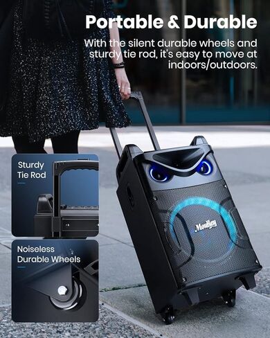 Moukey Karaoke Machine, 10" Woofer Portable PA System, Bluetooth Speaker with 2 Wireless Microphones, Lyrics Display Tablet Holder, Party Lights & Echo/Treble/Bass Adjustment Support REC/AUX/USB/TF in Kuwait