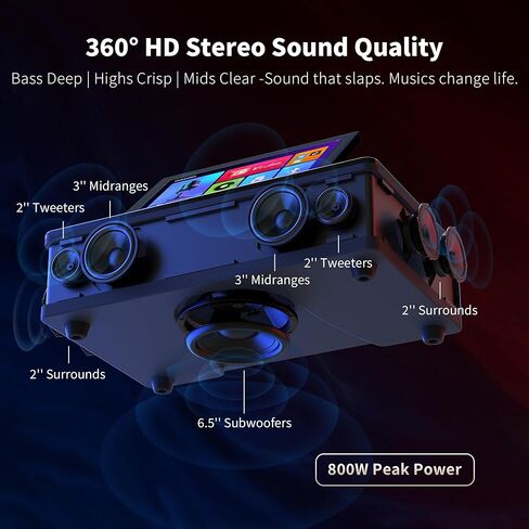 آلة InAndOn Karaoke: مشغل كاريوكي الكل في واحد مع شاشة لمس عالية الدقة 12.2 بوصة، 2 ميكروفونات لاسلكية UHF، قوة ذروة 800 وات، مكبرات صوت فرعية 6.5 بوصة نظام آلة كاريوكي KTV للغناء الاحترافي باللون الأسود in Kuwait