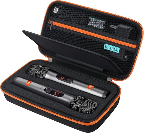 RAIALL Wireless Microphone Case for JBL Wireless Two Microphone System/JBL 2X Digital PartyBox Wireless Mic, Handheld Dual Mic Travel Bag for Singing or Karaoke for Receiver Adapter Batteries, Black in Saudi Arabia