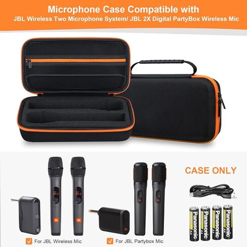 RAIALL Wireless Microphone Case for JBL Wireless Two Microphone System/JBL 2X Digital PartyBox Wireless Mic, Handheld Dual Mic Travel Bag for Singing or Karaoke for Receiver Adapter Batteries, Black in Saudi Arabia