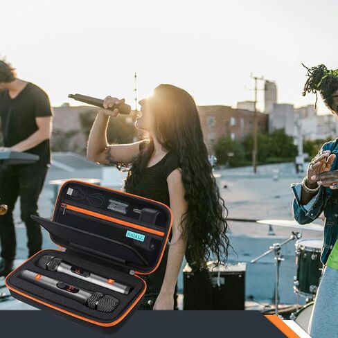 RAIALL Wireless Microphone Case for JBL Wireless Two Microphone System/JBL 2X Digital PartyBox Wireless Mic, Handheld Dual Mic Travel Bag for Singing or Karaoke for Receiver Adapter Batteries, Black in Saudi Arabia