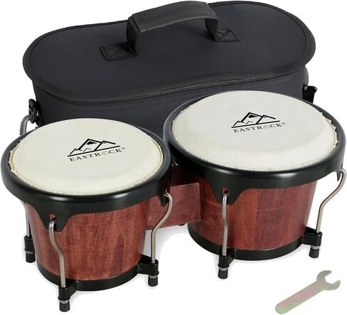EASTROCK Bongo Drum 6″ and 7″ Set for Beginners Students Adults Professionals, Natural Animal Skin Heads, Solid Wood Shell, Tunable Drum Percussion Instruments Bongos with Bag and Tuning Wrench-Wood in Saudi Arabia