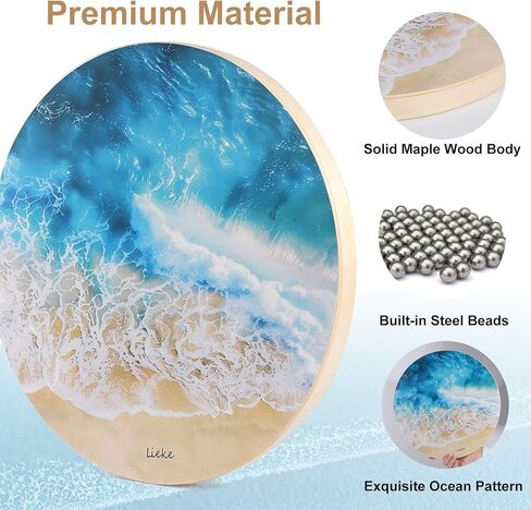 LIEKE Wooden Ocean Drum 14.7 Inch Sea Wave Drum Sound Healing Instrument for Meditation Yoga Therapy Relaxation in Kuwait