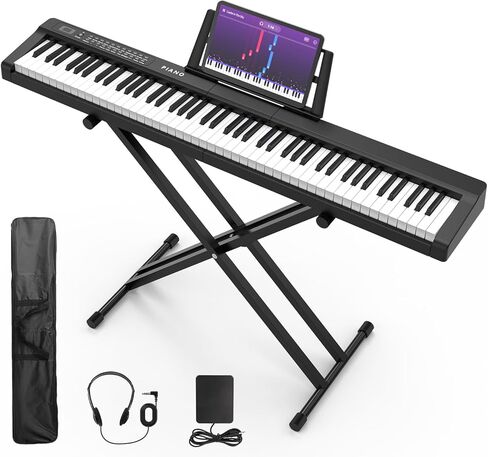 Digital Piano 88 Key Full Size Semi Weighted Electronic Keyboard Piano Set with Stand,Built-In Speakers,Electric Piano Keyboard with Sustain Pedal,Bluetooth,MIDI/USB/MP3 for Beginners Adults/81x in Kuwait