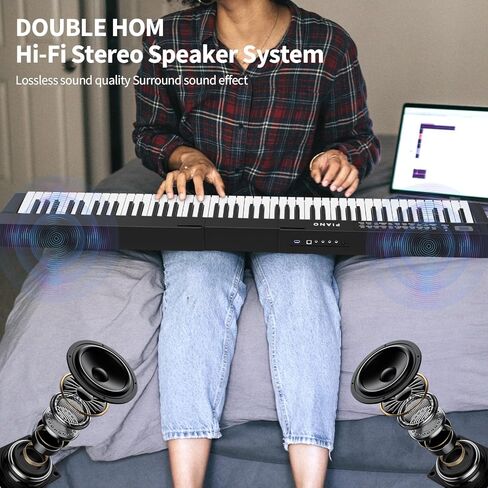 Digital Piano 88 Key Full Size Semi Weighted Electronic Keyboard Piano Set with Stand,Built-In Speakers,Electric Piano Keyboard with Sustain Pedal,Bluetooth,MIDI/USB/MP3 for Beginners Adults/81x in Kuwait