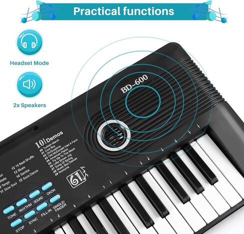 بيانو بلوحة مفاتيح مكون من 61 مفتاحًا، بيانو رقمي إلكتروني مع ميكروفون مكبر صوت مدمج، هدية لتعليم لوحة المفاتيح المحمولة للمبتدئين، بيانو كهربائي للأطفال in Kuwait