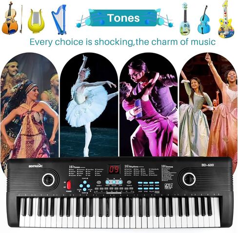 بيانو بلوحة مفاتيح مكون من 61 مفتاحًا، بيانو رقمي إلكتروني مع ميكروفون مكبر صوت مدمج، هدية لتعليم لوحة المفاتيح المحمولة للمبتدئين، بيانو كهربائي للأطفال in Kuwait