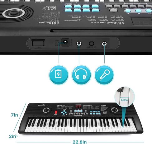 بيانو بلوحة مفاتيح مكون من 61 مفتاحًا، بيانو رقمي إلكتروني مع ميكروفون مكبر صوت مدمج، هدية لتعليم لوحة المفاتيح المحمولة للمبتدئين، بيانو كهربائي للأطفال in Kuwait