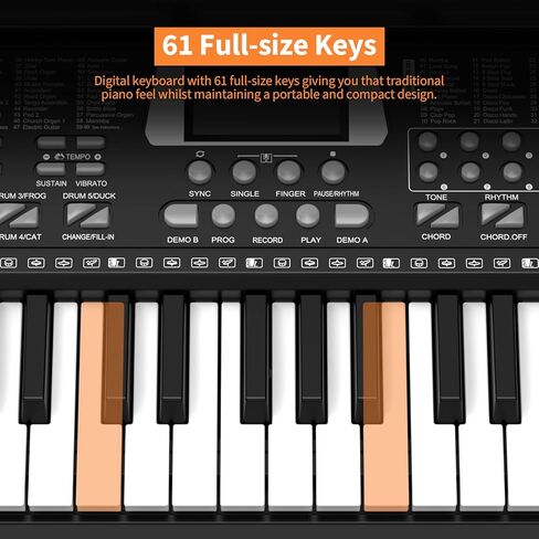 61 keys keyboard piano, Electronic Digital Piano with Built-In Speaker Microphone, Sheet Stand and Power Supply, Portable piano Keyboard Gift Teaching for Beginners in Kuwait