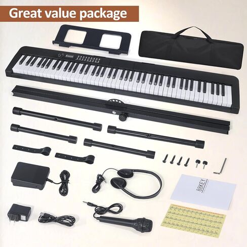 88 Key Piano Keyboard, Electric Digital Piano with Semi Weighted Keys, Keyboard Piano with Sustain Pedal, Power Supply, Stand, Carrying Case, Headphones, USB-MIDI Compatibility, for Beginner Adults in Kuwait