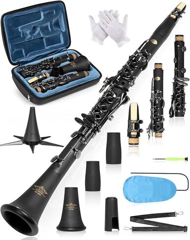 AKLOT B Flat Concert Clarinet: Precision Tone Hole Design for Stable Intonation, Durable Nickel-Plated Keys, Including Stylish Case, Barrel, Full Clarinet Cleaning Kit (Ember-MN) in Kuwait