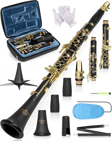 AKLOT B Flat Concert Clarinet: Precision Tone Hole Design for Stable Intonation, Durable Nickel-Plated Keys, Including Stylish Case, Barrel, Full Clarinet Cleaning Kit (Ember-MN) in Kuwait