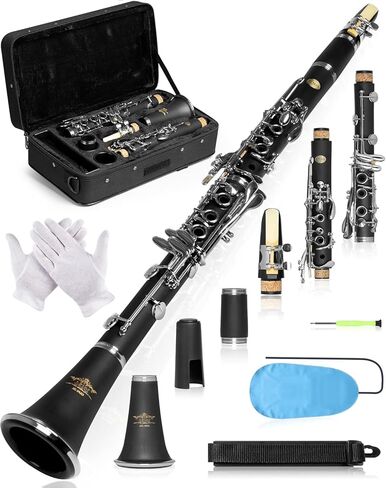 AKLOT B Flat Concert Clarinet: Precision Tone Hole Design for Stable Intonation, Durable Nickel-Plated Keys, Including Stylish Case, Barrel, Full Clarinet Cleaning Kit (Ember-MN) in Kuwait