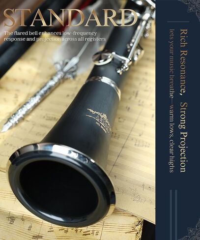AKLOT B Flat Concert Clarinet: Precision Tone Hole Design for Stable Intonation, Durable Nickel-Plated Keys, Including Stylish Case, Barrel, Full Clarinet Cleaning Kit (Ember-MN) in Kuwait