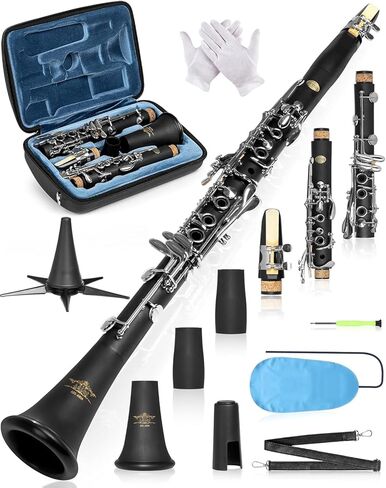 AKLOT B Flat Concert Clarinet: Precision Tone Hole Design for Stable Intonation, Durable Nickel-Plated Keys, Including Stylish Case, Barrel, Full Clarinet Cleaning Kit (Ember-MN) in Kuwait