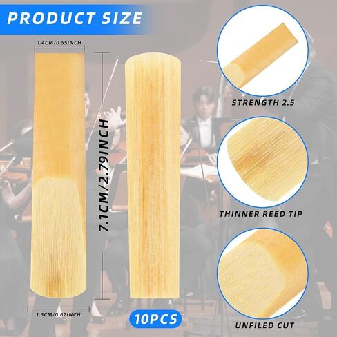 10PCS Alto Saxophone Reeds Strength 2.5, Professional Eb Sax Reeds with Precision Cutting for Clear Sound, Individually Wrapped Reeds for Beginners and Professional Saxophone Players Kit in Saudi Arabia