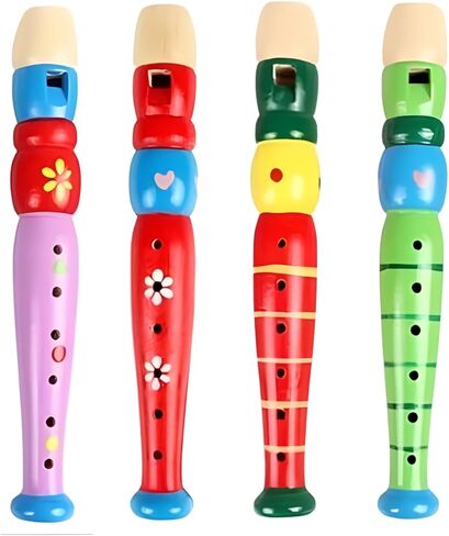 4 قطع مسجلات خشبية صغيرة فلوت خشبي ملون بيكولو فلوت لتعليم الموسيقى وتعلم الصوت آلة موسيقية، ألوان عشوائية (4 عبوات) in Kuwait