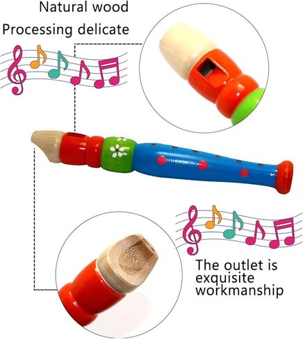 4 قطع مسجلات خشبية صغيرة فلوت خشبي ملون بيكولو فلوت لتعليم الموسيقى وتعلم الصوت آلة موسيقية، ألوان عشوائية (4 عبوات) in Kuwait