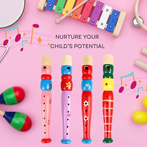 4 قطع مسجلات خشبية صغيرة فلوت خشبي ملون بيكولو فلوت لتعليم الموسيقى وتعلم الصوت آلة موسيقية، ألوان عشوائية (4 عبوات) in Kuwait
