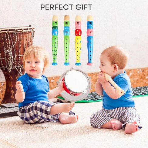 4 قطع مسجلات خشبية صغيرة فلوت خشبي ملون بيكولو فلوت لتعليم الموسيقى وتعلم الصوت آلة موسيقية، ألوان عشوائية (4 عبوات) in Kuwait