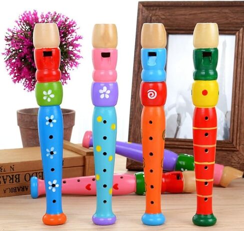 4 قطع مسجلات خشبية صغيرة فلوت خشبي ملون بيكولو فلوت لتعليم الموسيقى وتعلم الصوت آلة موسيقية، ألوان عشوائية (4 عبوات) in Kuwait