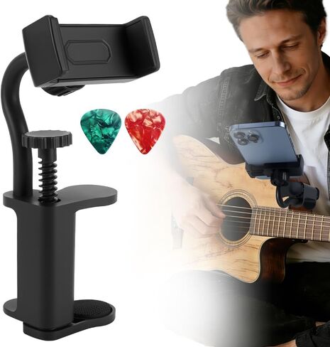 Guitar Phone Holder, 360° Rotatable Guitar Phone Mount for Video Recording & Live Streaming, Universal Phone Clip Fits Acoustic Electric Guitars Bass Ukulele (For Body Thickness: 2.36 - 4.13 Inch) in Kuwait