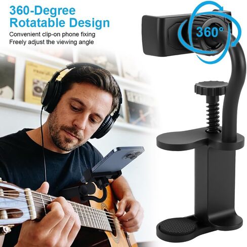 Guitar Phone Holder, 360° Rotatable Guitar Phone Mount for Video Recording & Live Streaming, Universal Phone Clip Fits Acoustic Electric Guitars Bass Ukulele (For Body Thickness: 2.36 - 4.13 Inch) in Kuwait