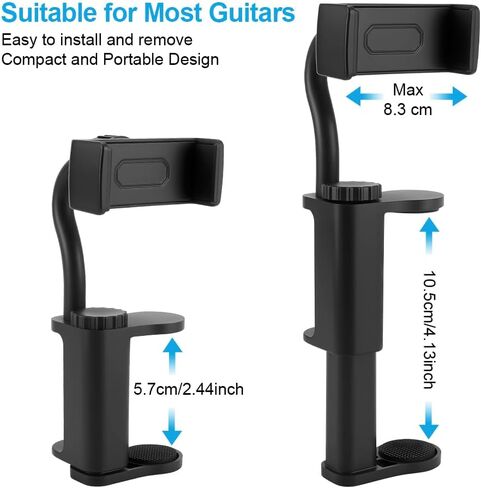 Guitar Phone Holder, 360° Rotatable Guitar Phone Mount for Video Recording & Live Streaming, Universal Phone Clip Fits Acoustic Electric Guitars Bass Ukulele (For Body Thickness: 2.36 - 4.13 Inch) in Kuwait