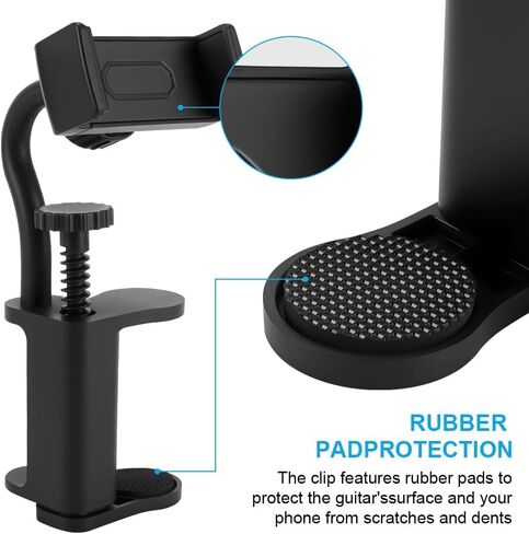Guitar Phone Holder, 360° Rotatable Guitar Phone Mount for Video Recording & Live Streaming, Universal Phone Clip Fits Acoustic Electric Guitars Bass Ukulele (For Body Thickness: 2.36 - 4.13 Inch) in Kuwait