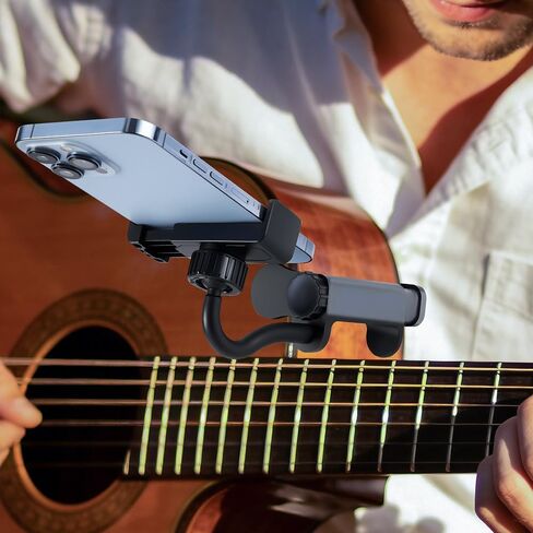 Guitar Phone Holder, 360° Rotatable Guitar Phone Mount for Video Recording & Live Streaming, Universal Phone Clip Fits Acoustic Electric Guitars Bass Ukulele (For Body Thickness: 2.36 - 4.13 Inch) in Kuwait