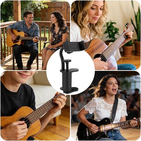 Guitar Phone Holder, 360° Rotatable Guitar Phone Mount for Video Recording & Live Streaming, Universal Phone Clip Fits Acoustic Electric Guitars Bass Ukulele (For Body Thickness: 2.36 - 4.13 Inch) in Kuwait