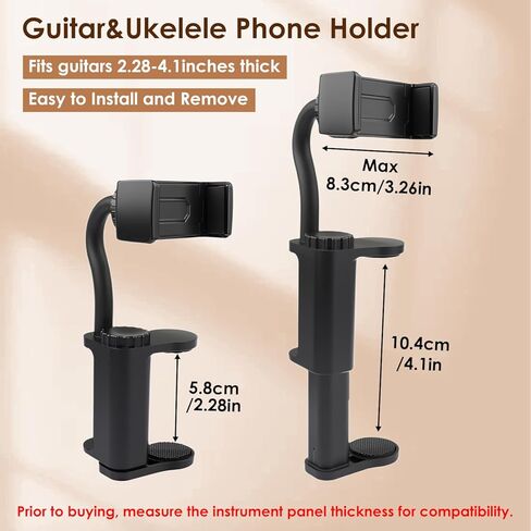 مجموعة حامل هاتف الجيتار مع 3 في 1 سحب دبوس لفاف السلسلة و20 قطعة 0.71 مم - حامل قابل للتعديل للجيتار/الأوكيليلي/الباس، مثالي لأوراق الموسيقى والتعليم والتسجيل والأداء in Kuwait